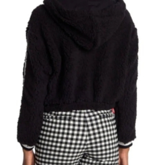 DICKIES Fleece Faux Shearling Cropped Drawstring Hoodie Sweatshirt  XS - Picture 2 of 7